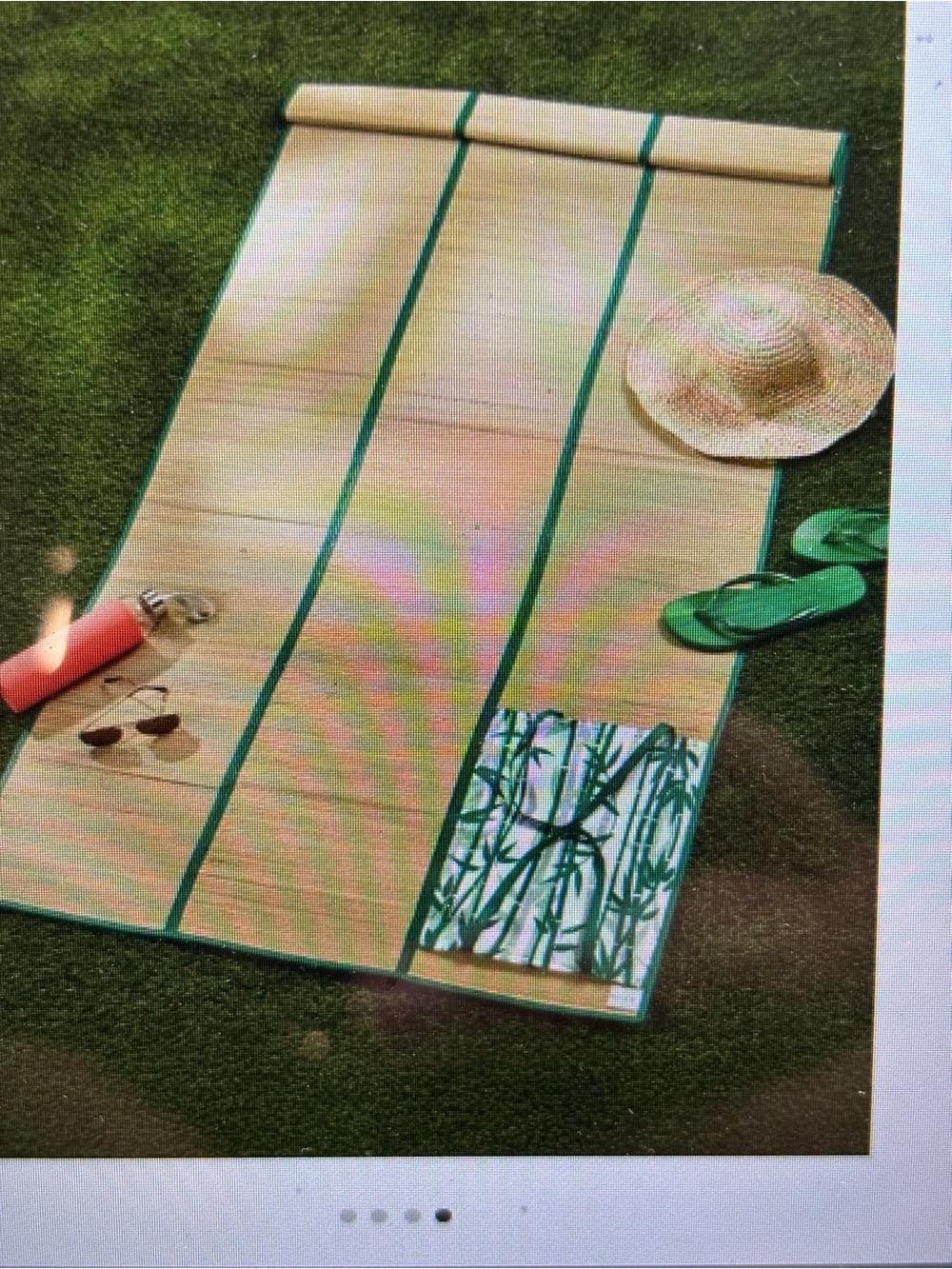 Avon Natural Straw Beach Mat with Green Trim